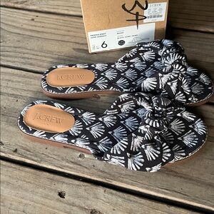 J. Crew Printed Knot Black Ivory Slide Sandals 6 New in Box